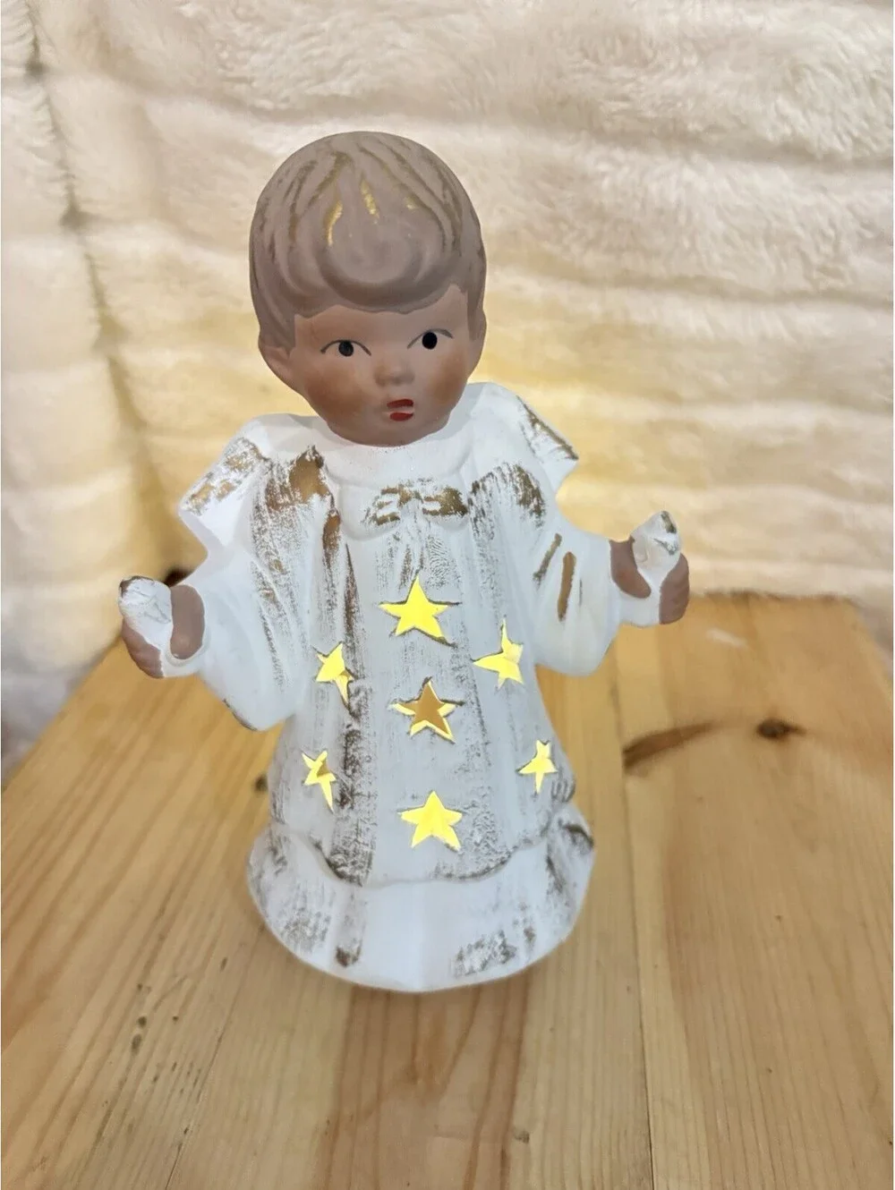 Vintage Ceramic Angel Duo Tea Light Candle Christmas Around the World Starshine